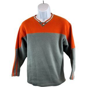 VTG Russell Athletic Mens Fleece Sweater Long Sleeve Orange Grey V-Neck Sz Large